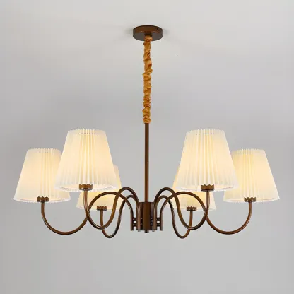 Adjustable Brown Chandelier with Fabric Lampshade Image - 8