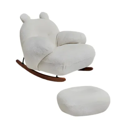 Cute Upholstered White Rocking Chair with Ottoman for Indoor Image - 7