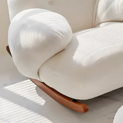 Cute Upholstered White Rocking Chair with Ottoman for Indoor Image - 9
