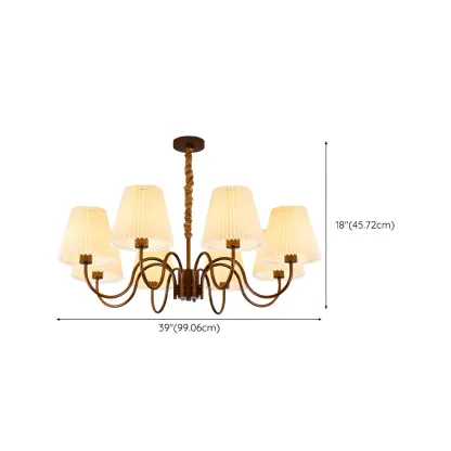 Adjustable Brown Chandelier with Fabric Lampshade Image - 13