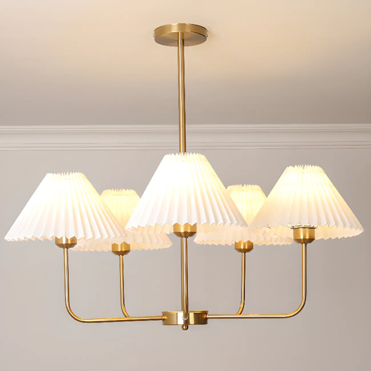 Modern 5-Light Chandelier with White Fabric Lampshades Image - 9 | homeyfad