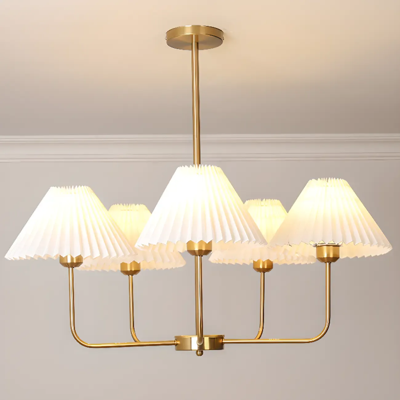 Modern 5-Light Chandelier with White Fabric Lampshades Image - 9