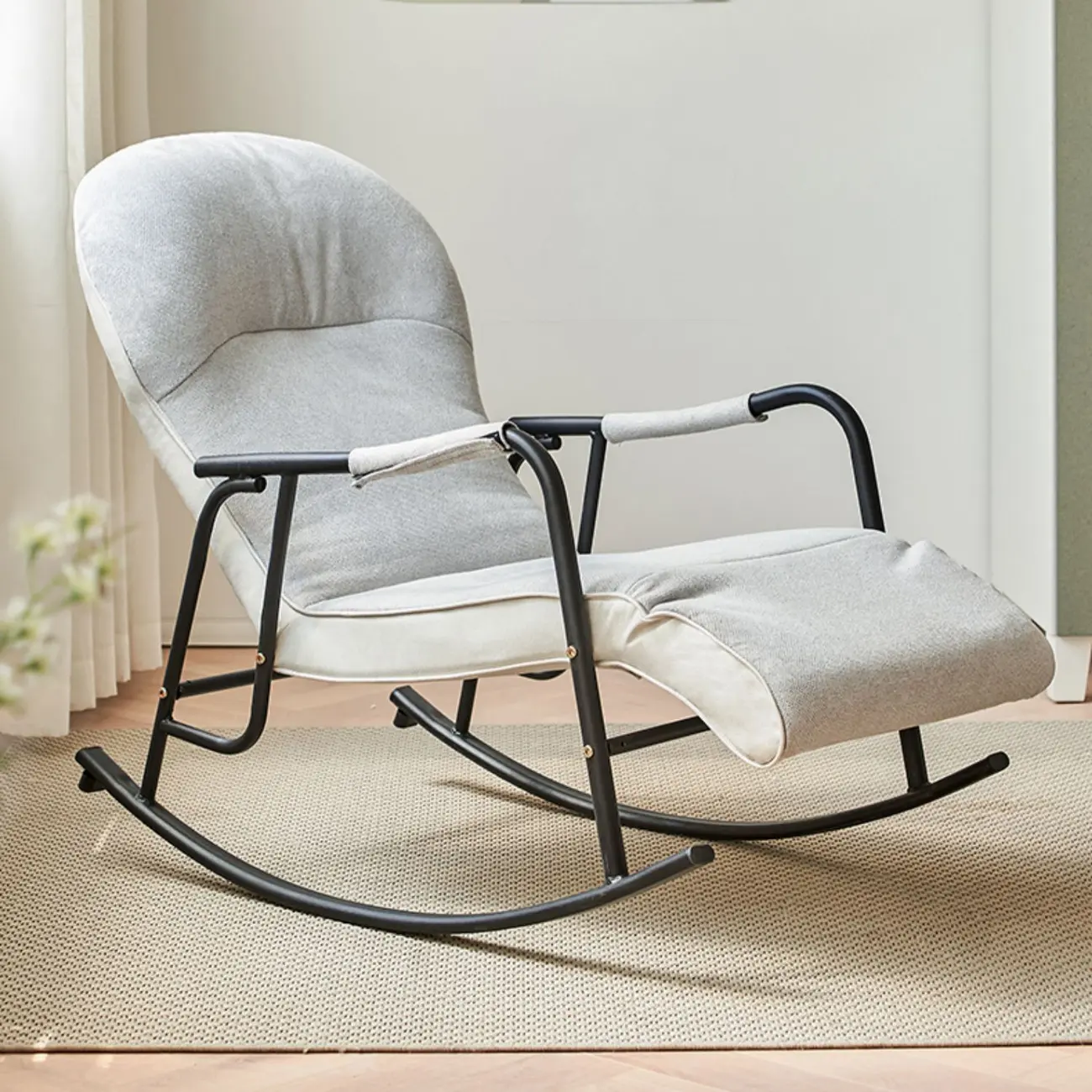 Simplistic Upholstered Metal Rocking Chair for Indoors Image - 2 | homeyfad