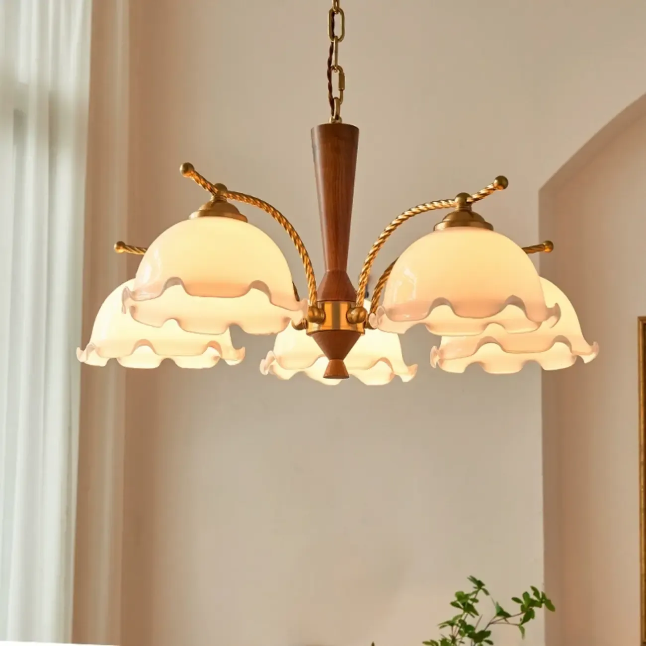 Modern White Dome Chandelier with Adjustable Length Image - 1