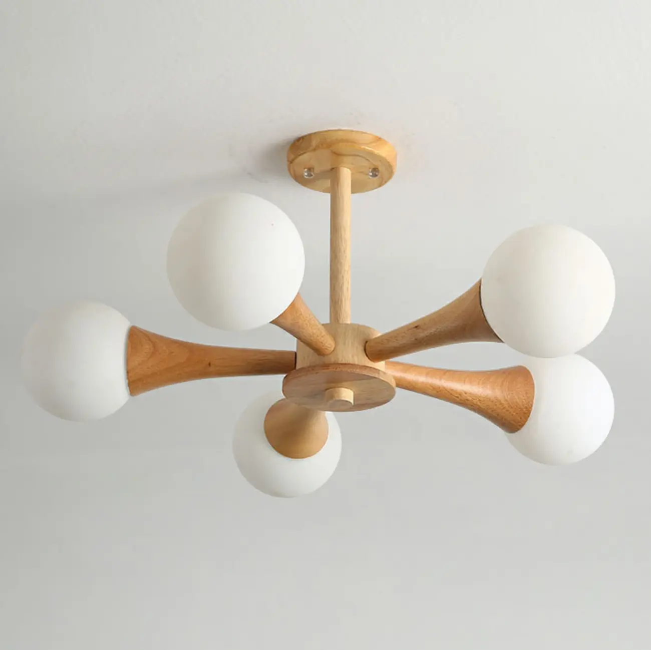 Elegant Wood Flush Mount Chandelier with 5 Lights for Bedroom Image - 7 | homeyfad