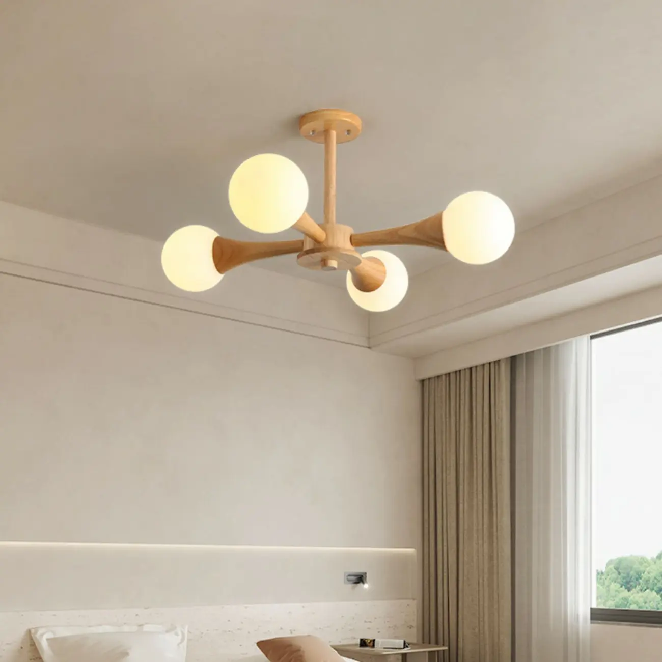 Elegant Wood Flush Mount Chandelier with 5 Lights for Bedroom Image - 15 | homeyfad