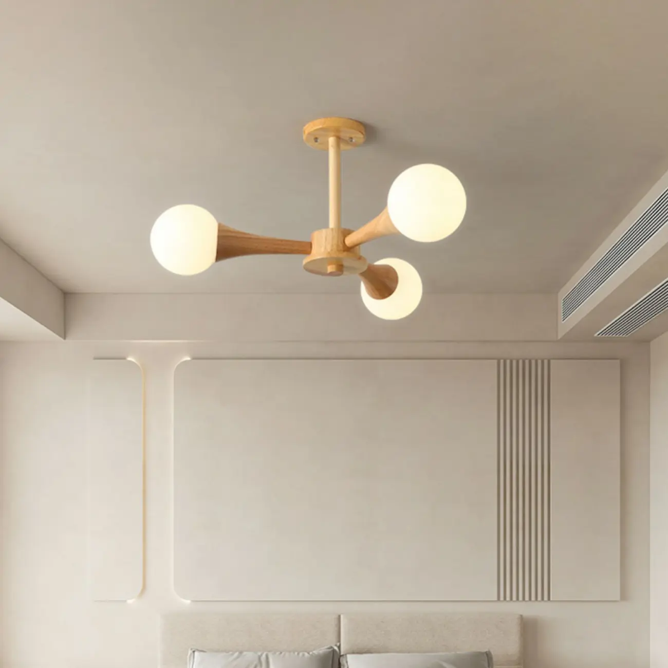 Elegant Wood Flush Mount Chandelier with 5 Lights for Bedroom Image - 17 | homeyfad