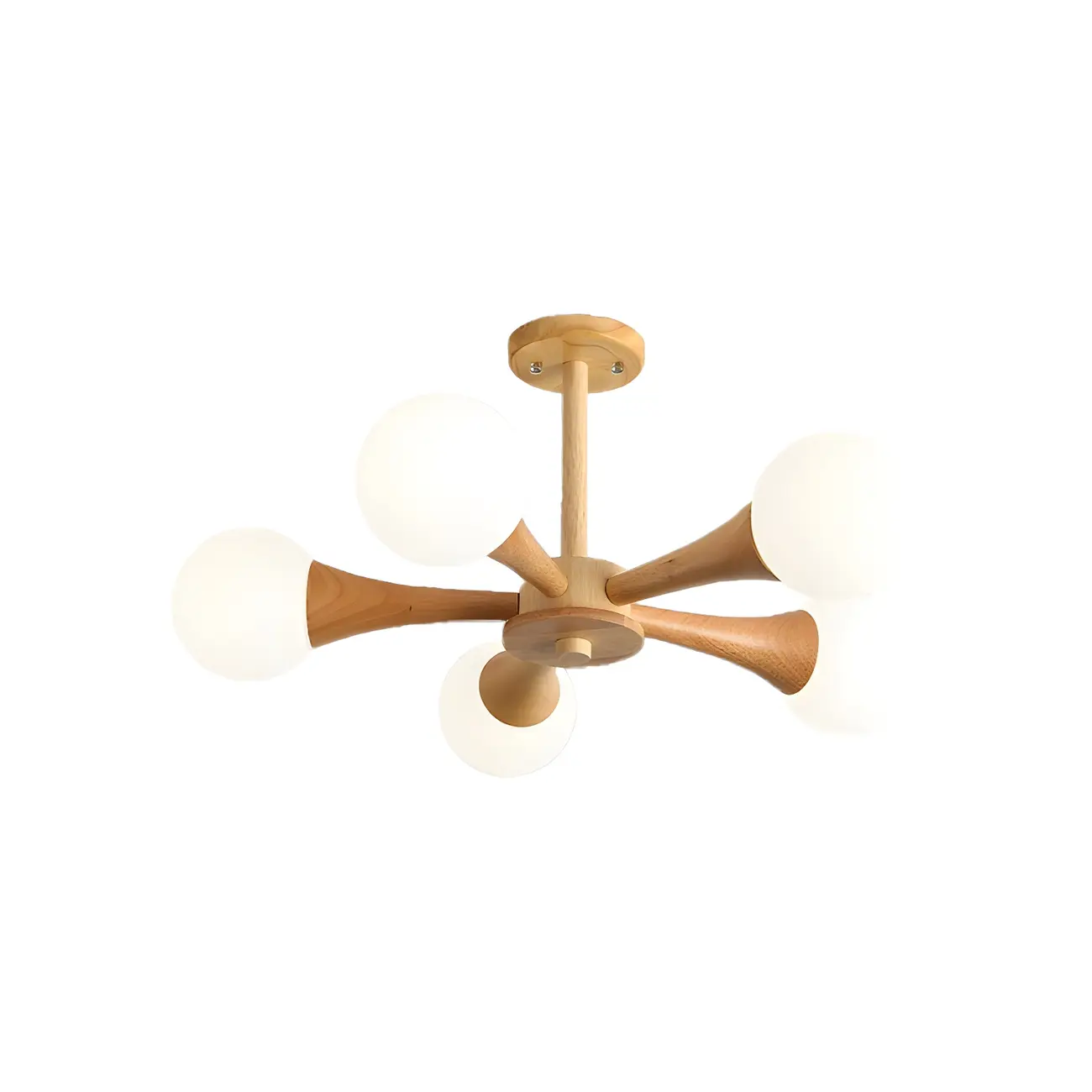 Elegant Wood Flush Mount Chandelier with 5 Lights for Bedroom Image - 20 | homeyfad