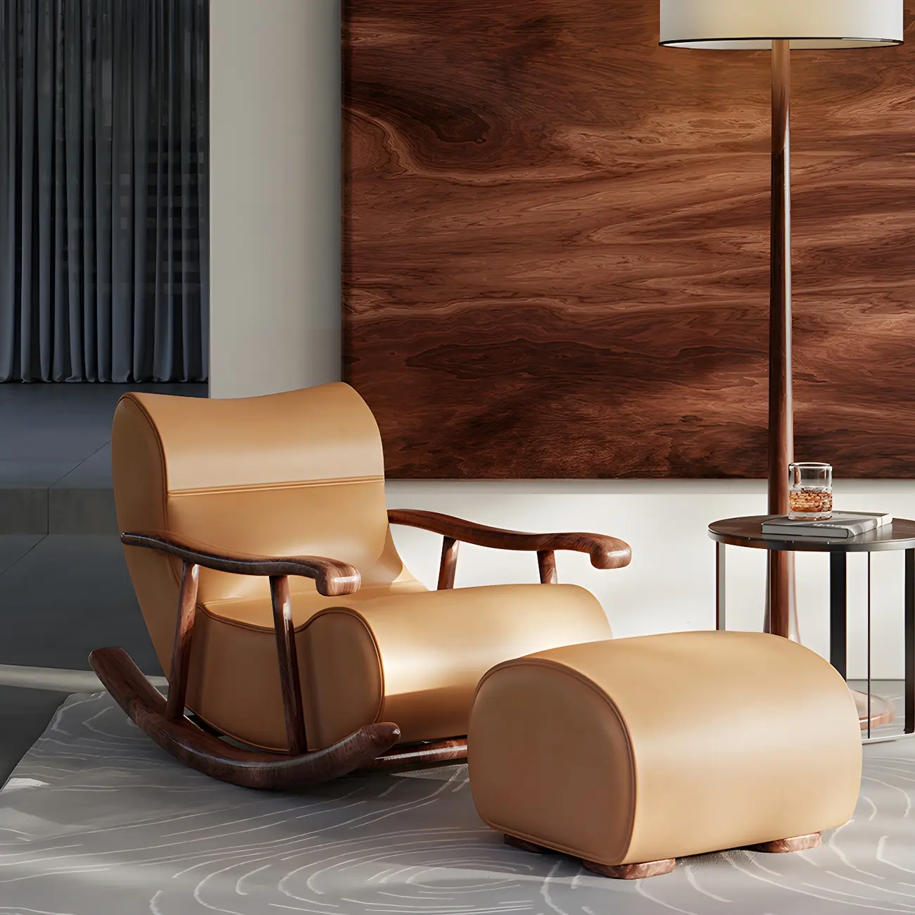 Upholstered Leather Rocking Chair with Ottoman for Living Room Image - 1 | homeyfad