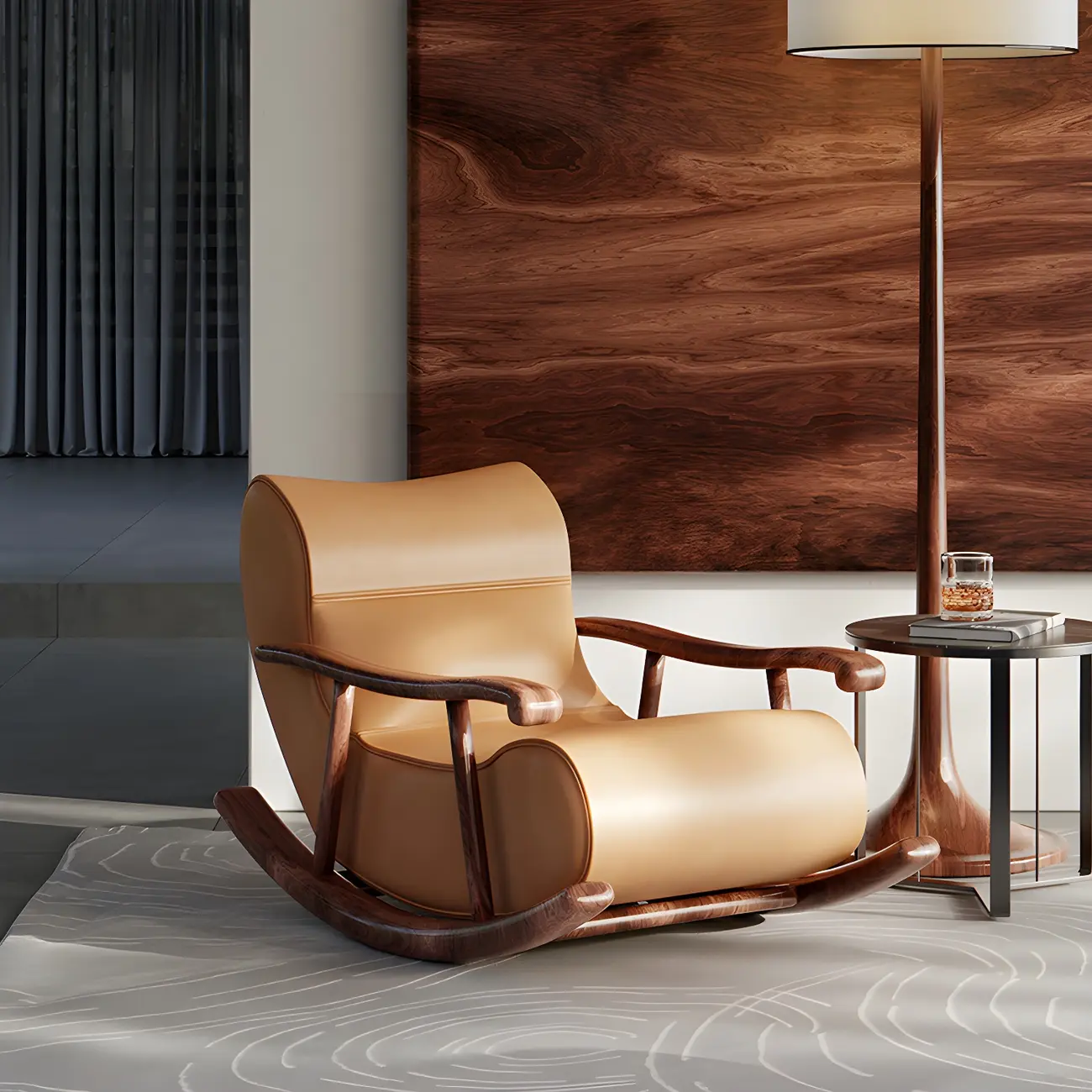 Upholstered Leather Rocking Chair with Ottoman for Living Room Image - 2 | homeyfad