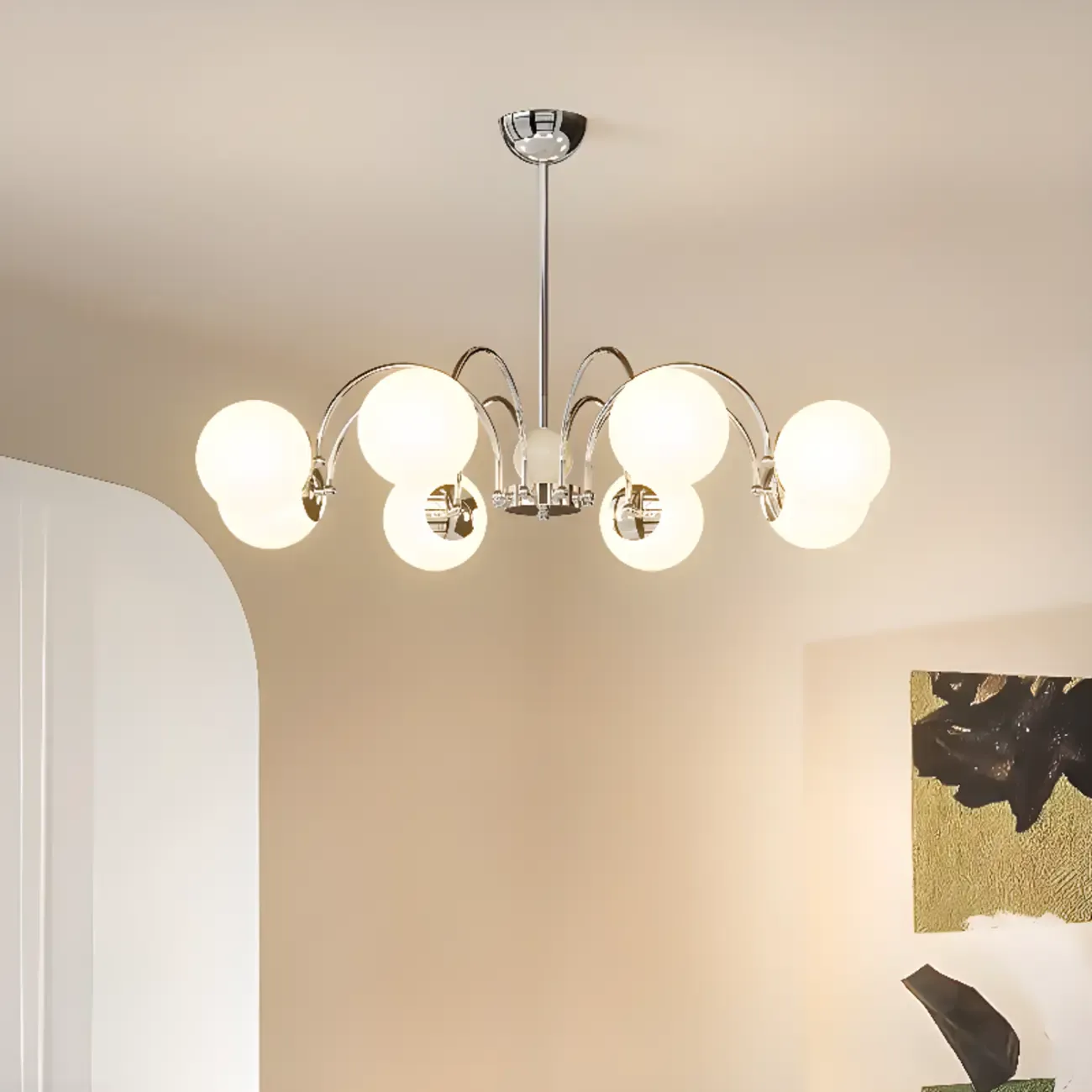 Modern Glass Ball Chandelier with Adjustable Height Image - 1