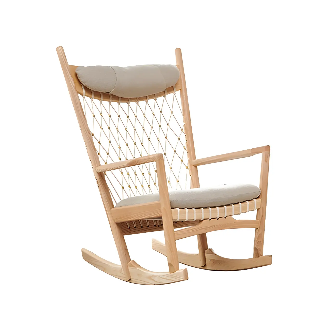 Natural Wood Upholstered Grey Rocking Chair with Pillow for Indoor Image - 2 | homeyfad