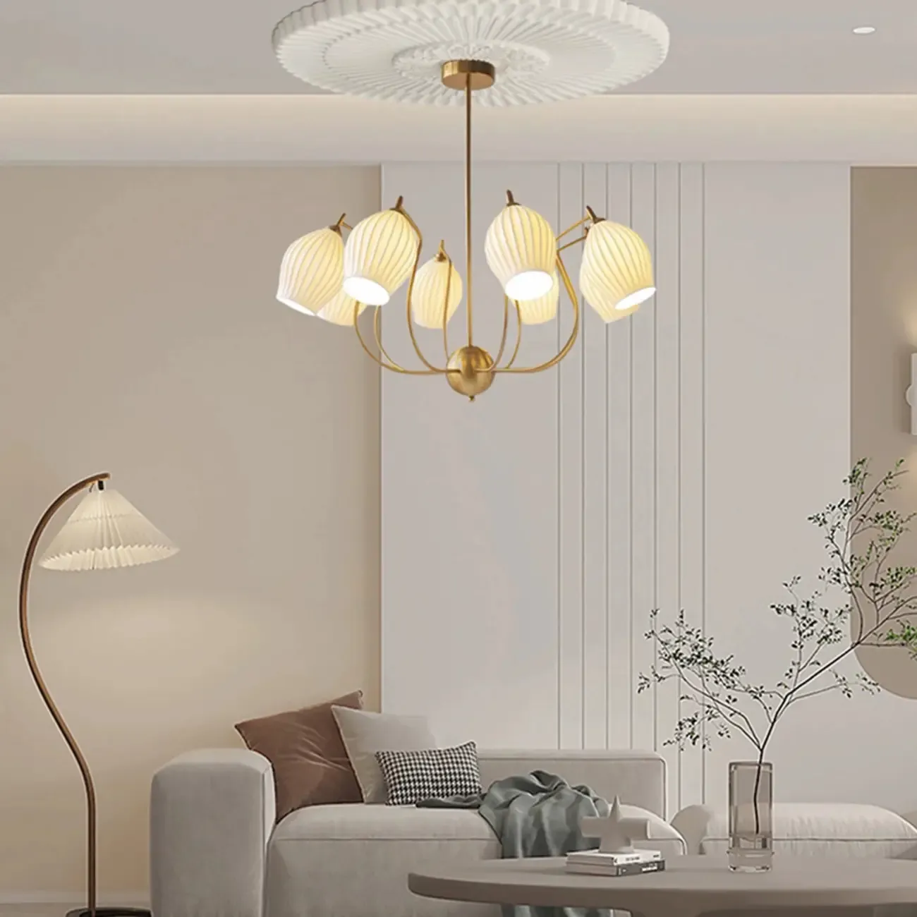 Modern Elegant  White Glass Chandelier for Living Room Image - 1