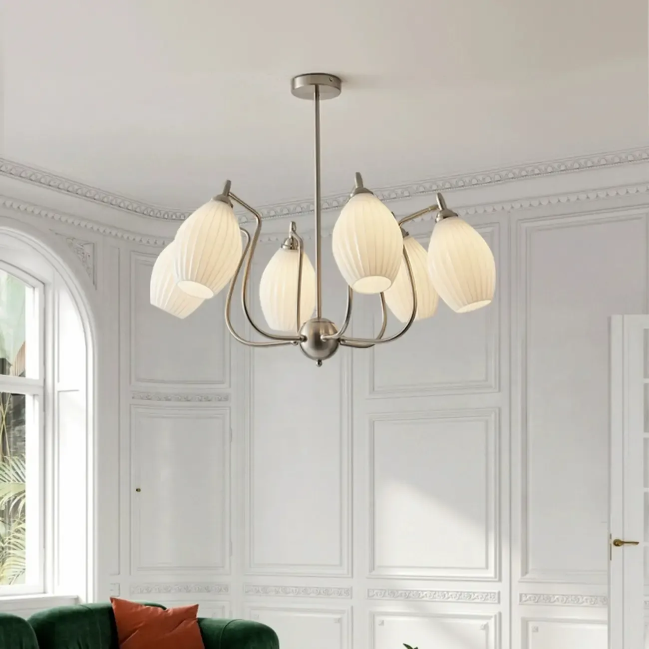 Modern Elegant  White Glass Chandelier for Living Room Image - 4