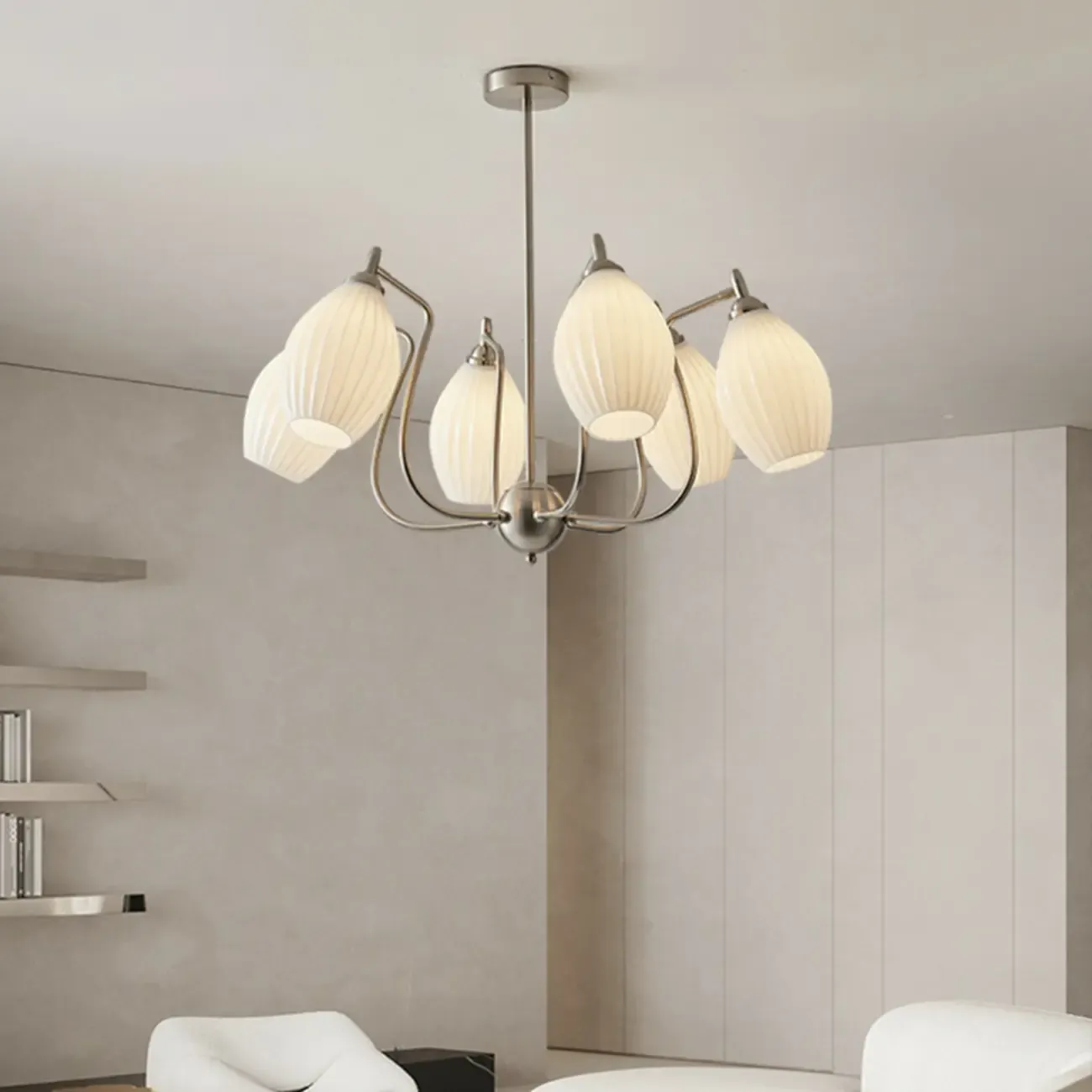 Modern Elegant  White Glass Chandelier for Living Room Image - 17