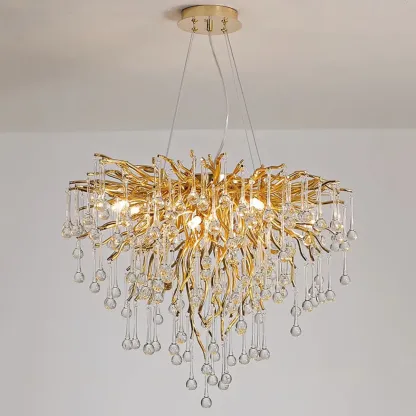 Modern Crystal Chandelier with Gold Branches for Dining Room Image - 8
