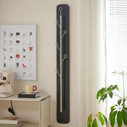 Modern Black/Silver Steel Wall-Mounted Coat Rack Image - 4
