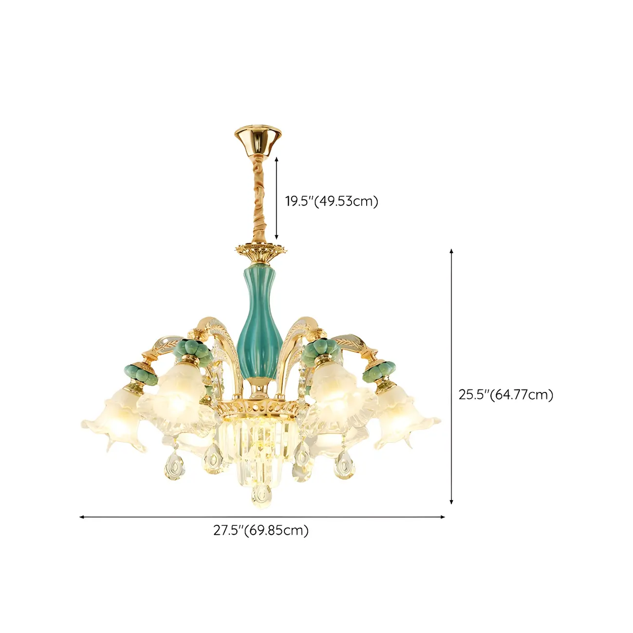 Elegant Gold Blue Glass Flower Crystal Chandelier #size