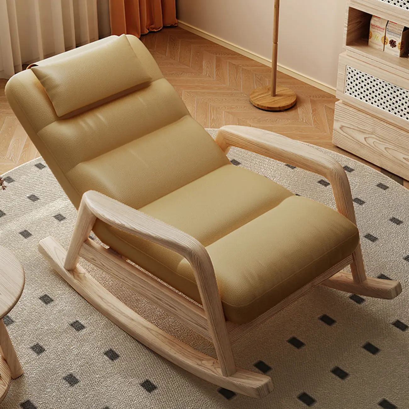 Natural Wood Armchair Upholstered Rocking Chair for Living Room Image - 1 | homeyfad