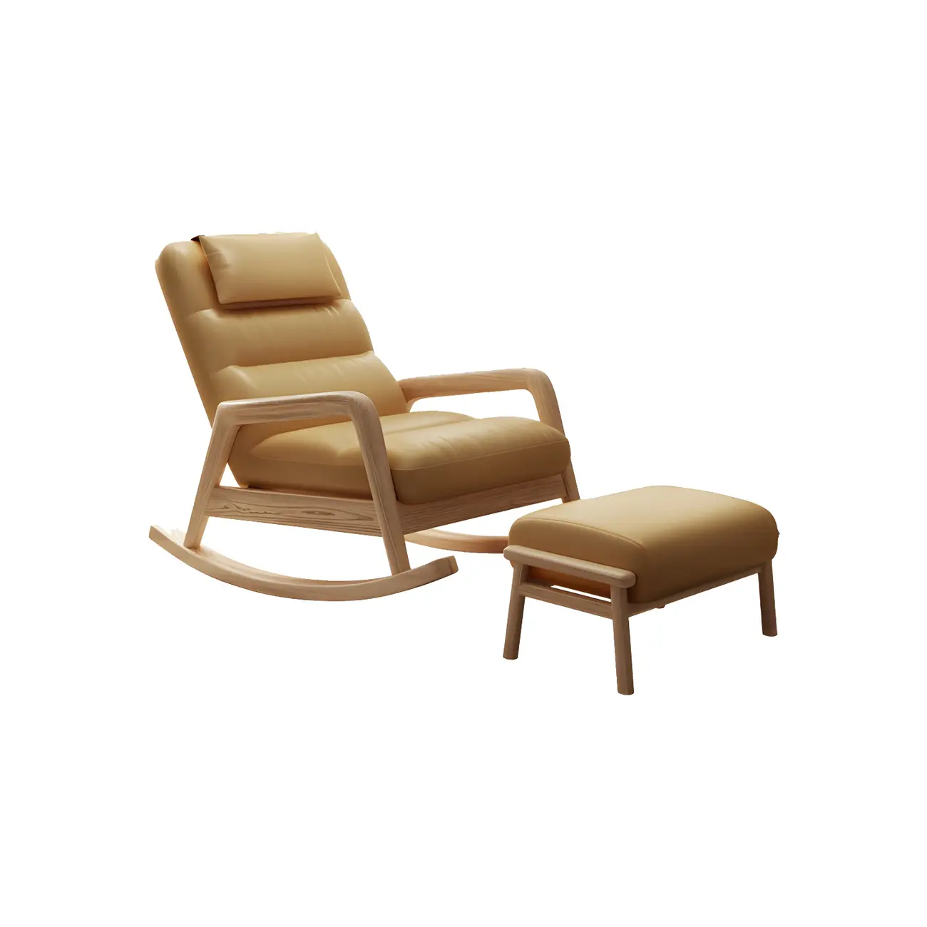 Natural Wood Armchair Upholstered Rocking Chair for Living Room Image - 2 | homeyfad
