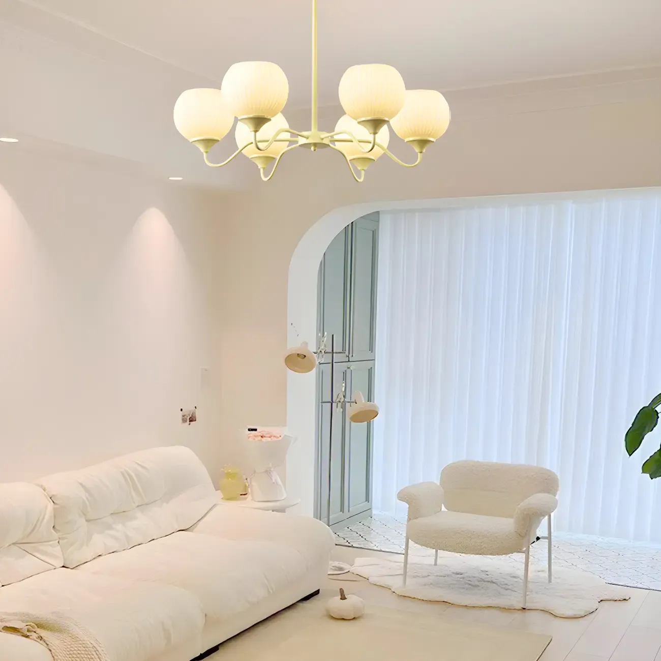 Minimalistic White Bulb Chandelier with Adjustable height Image - 4