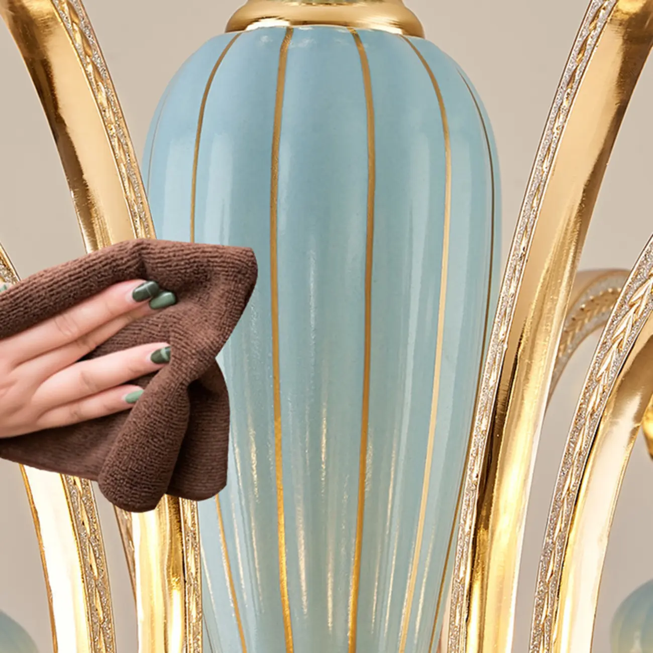 Retro Blue Glass Floral Chandelier with Adjustable Rod Image - 10 | homeyfad