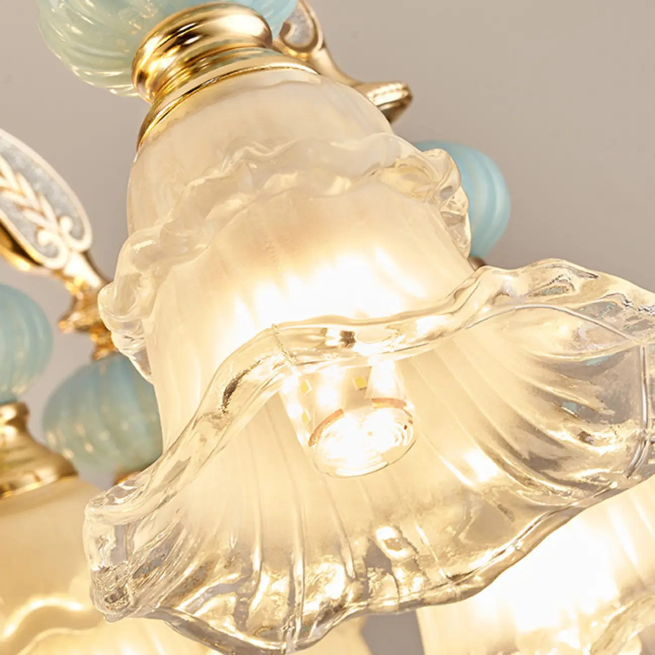 Retro Blue Glass Floral Chandelier with Adjustable Rod Image - 11 | homeyfad