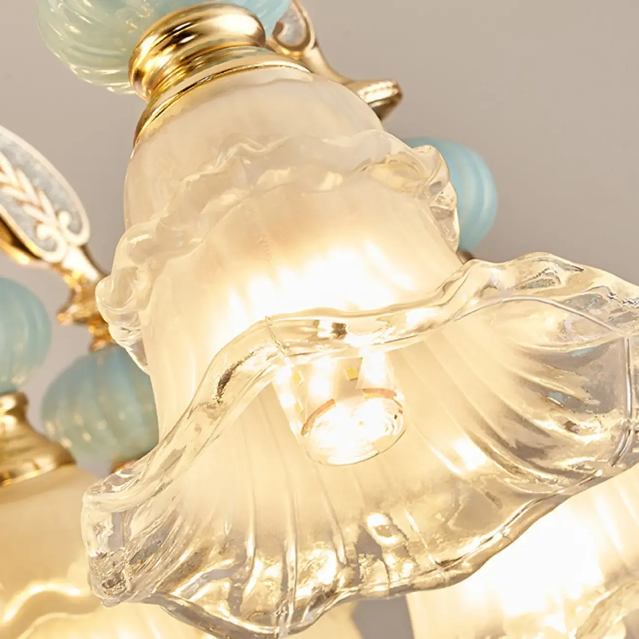 Retro Blue Glass Floral Chandelier with Adjustable Rod Image - 11