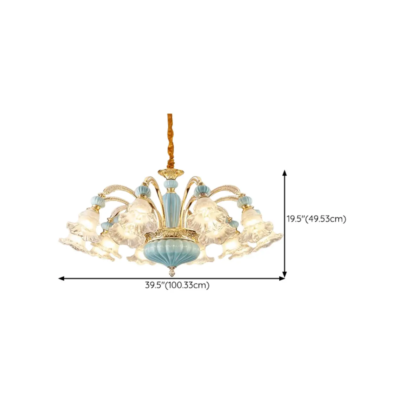 Retro Blue Glass Floral Chandelier with Adjustable Rod #size