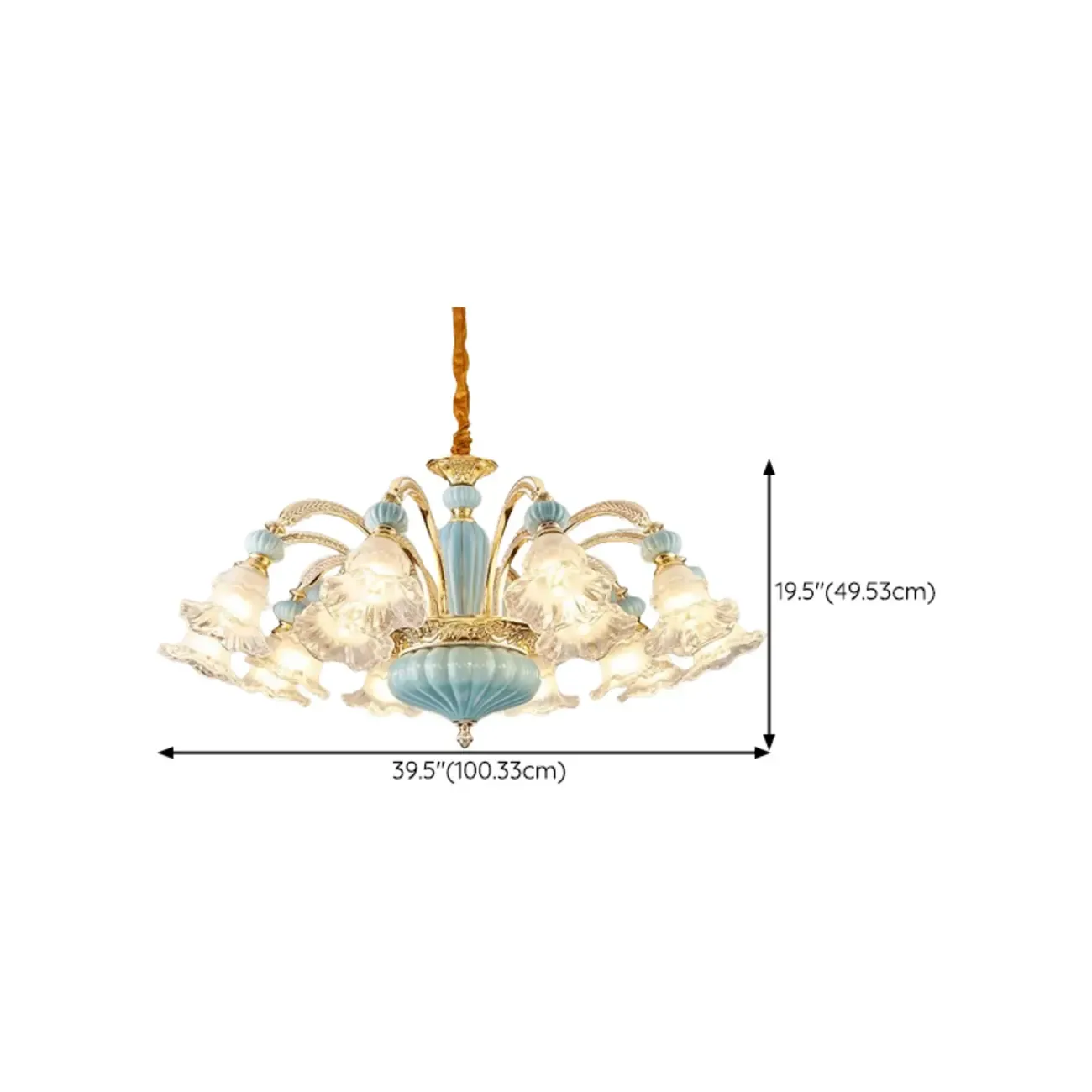 Retro Blue Glass Floral Chandelier with Adjustable Rod #size