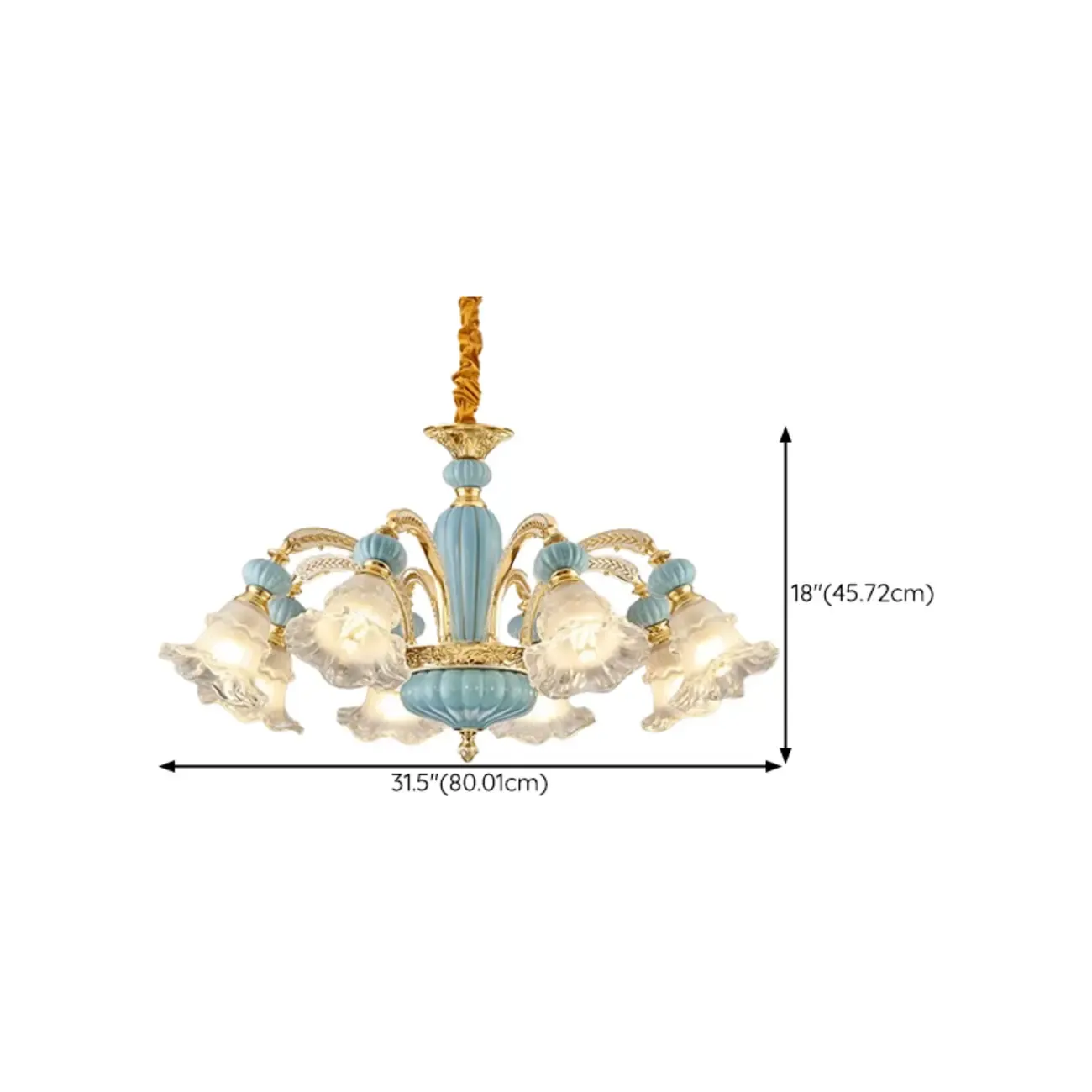 Retro Blue Glass Floral Chandelier with Adjustable Rod Image - 13