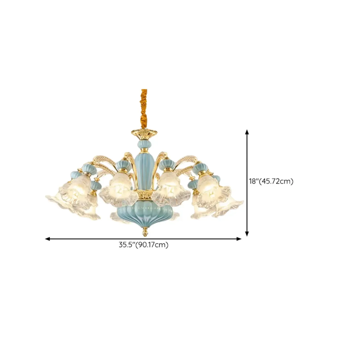 Retro Blue Glass Floral Chandelier with Adjustable Rod Image - 14