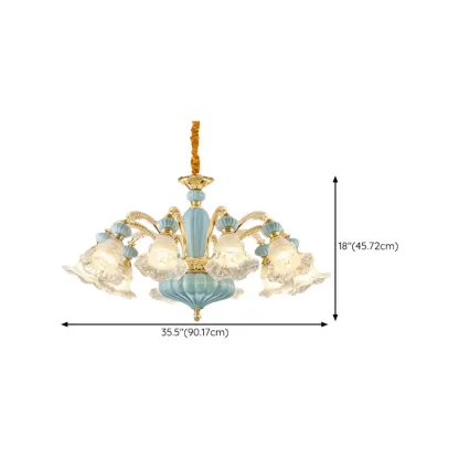 Retro Blue Glass Floral Chandelier with Adjustable Rod Image - 14