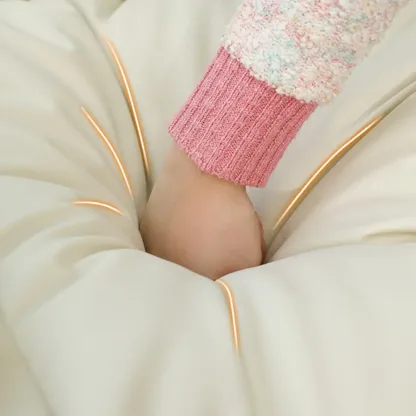 Natural Wood Upholstered Rocking Chair with Ottoman in White Image - 10