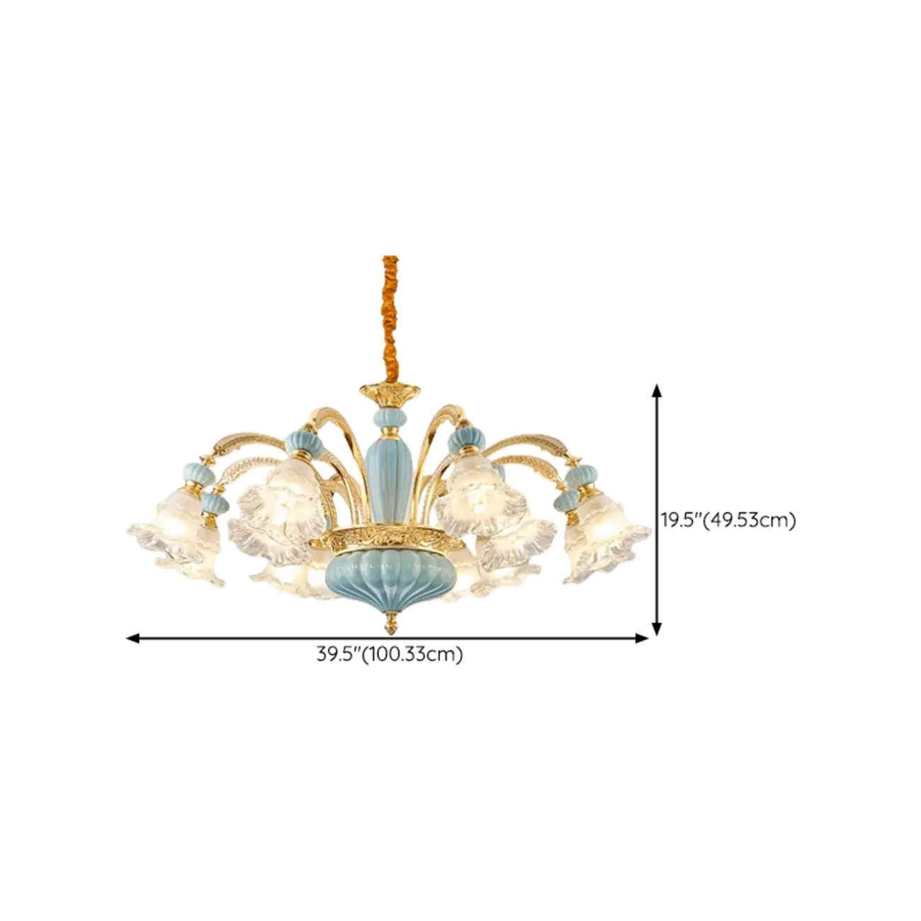 Retro Blue Glass Floral Chandelier with Adjustable Rod Image - 15 | homeyfad