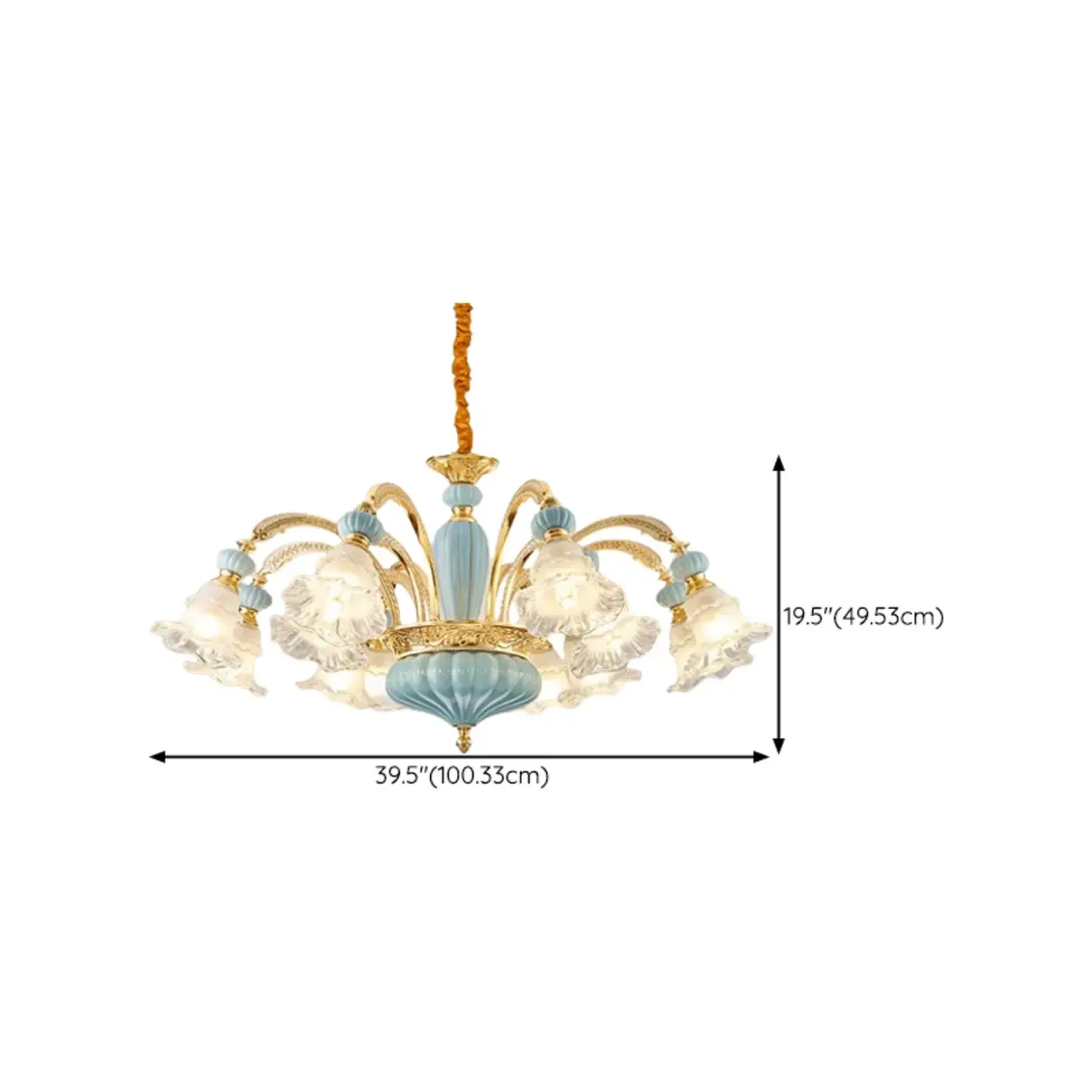 Retro Blue Glass Floral Chandelier with Adjustable Rod Image - 15