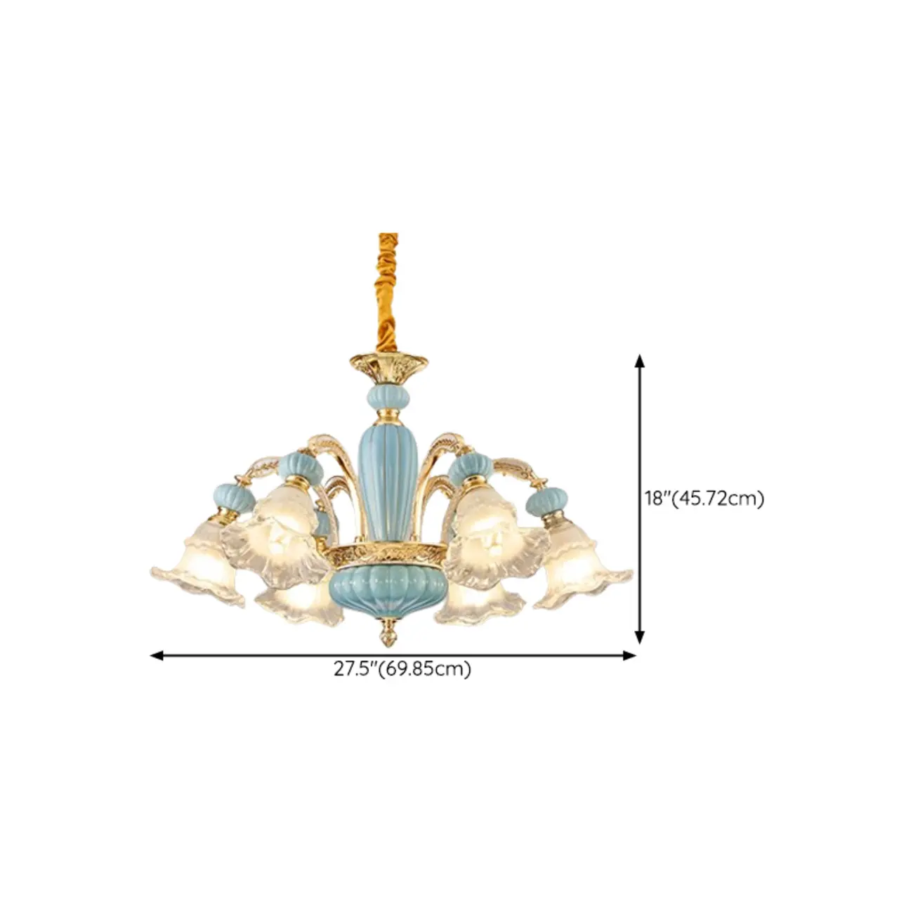 Retro Blue Glass Floral Chandelier with Adjustable Rod Image - 16 | homeyfad