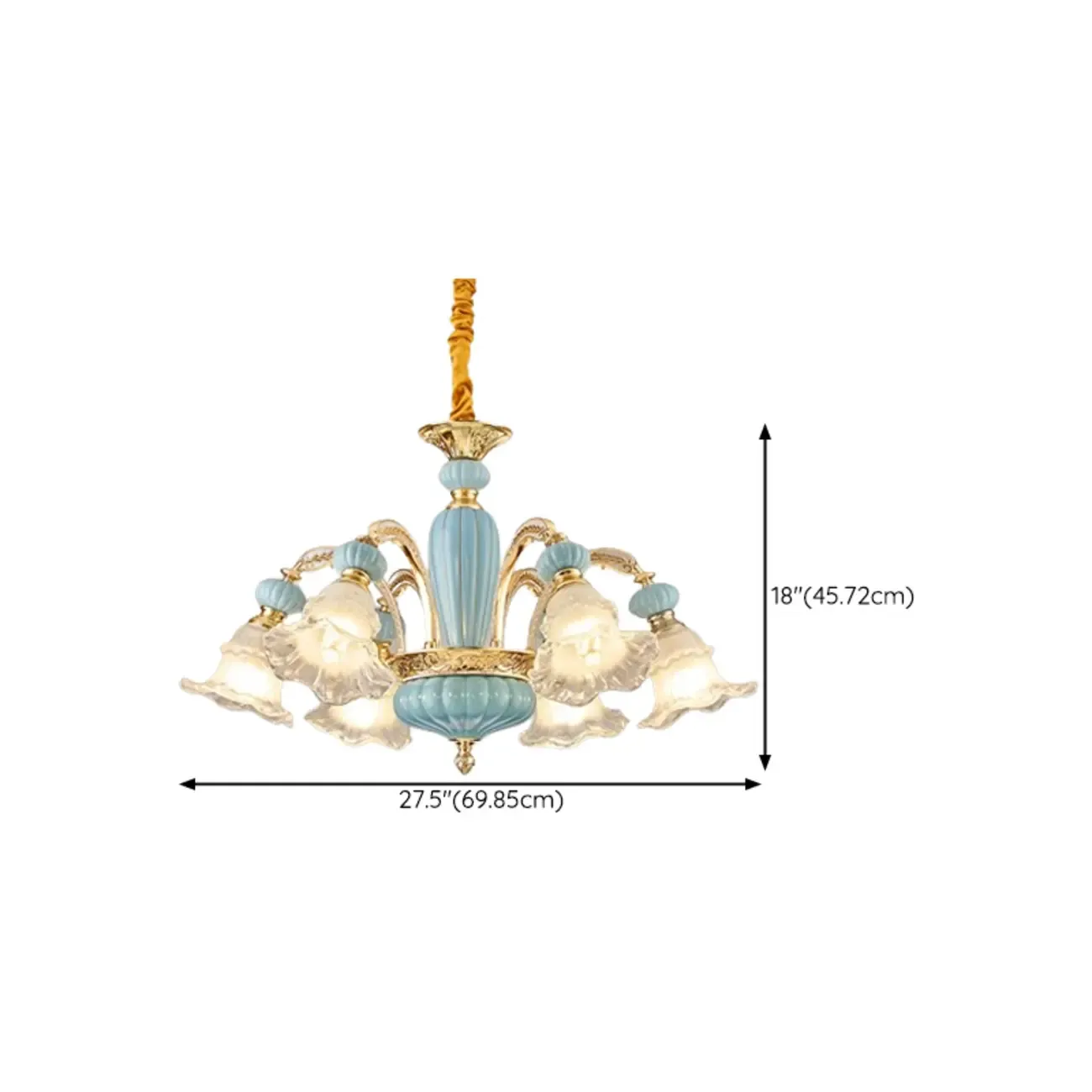 Retro Blue Glass Floral Chandelier with Adjustable Rod Image - 16