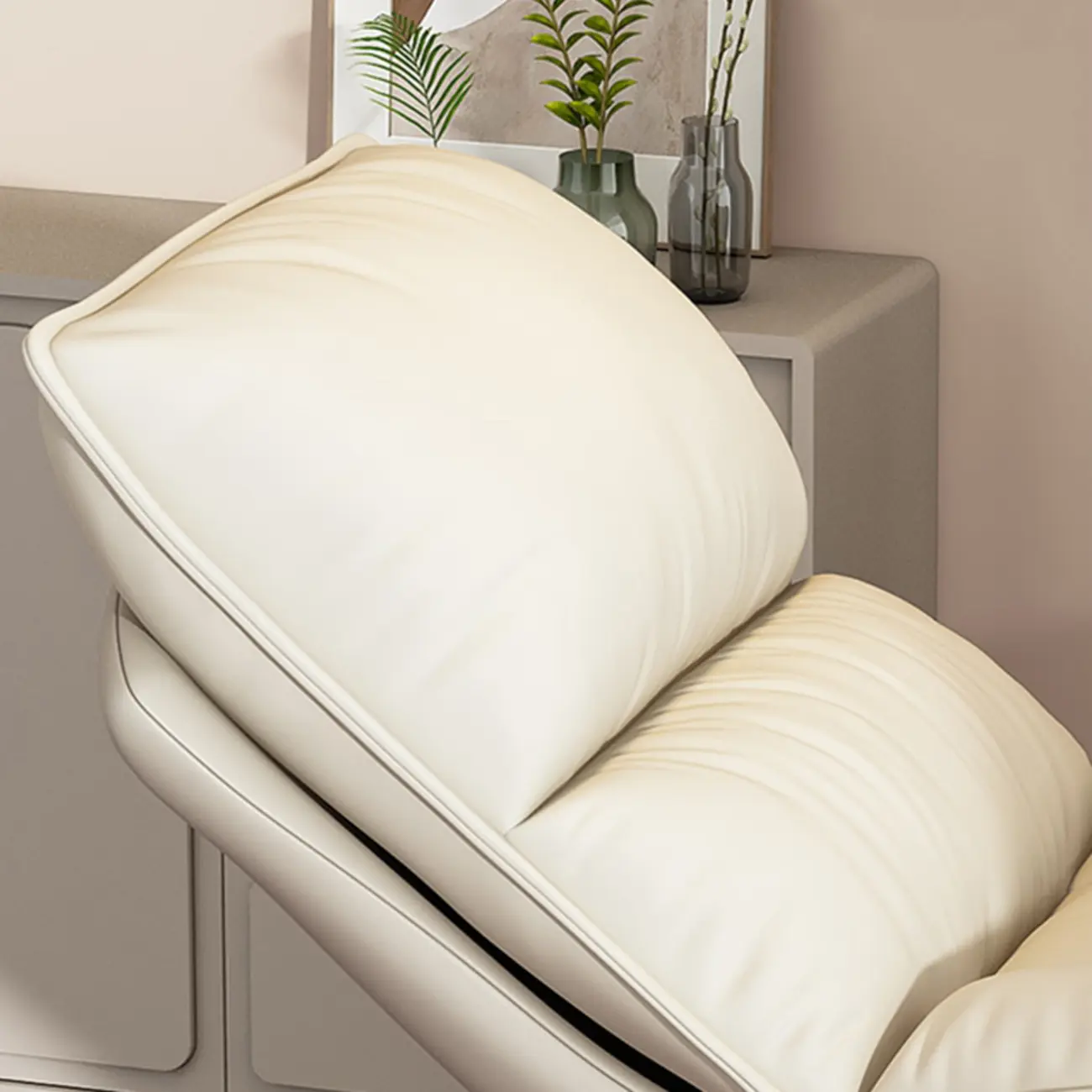 Natural Wood Upholstered Rocking Chair with Ottoman in White Image - 12 | homeyfad