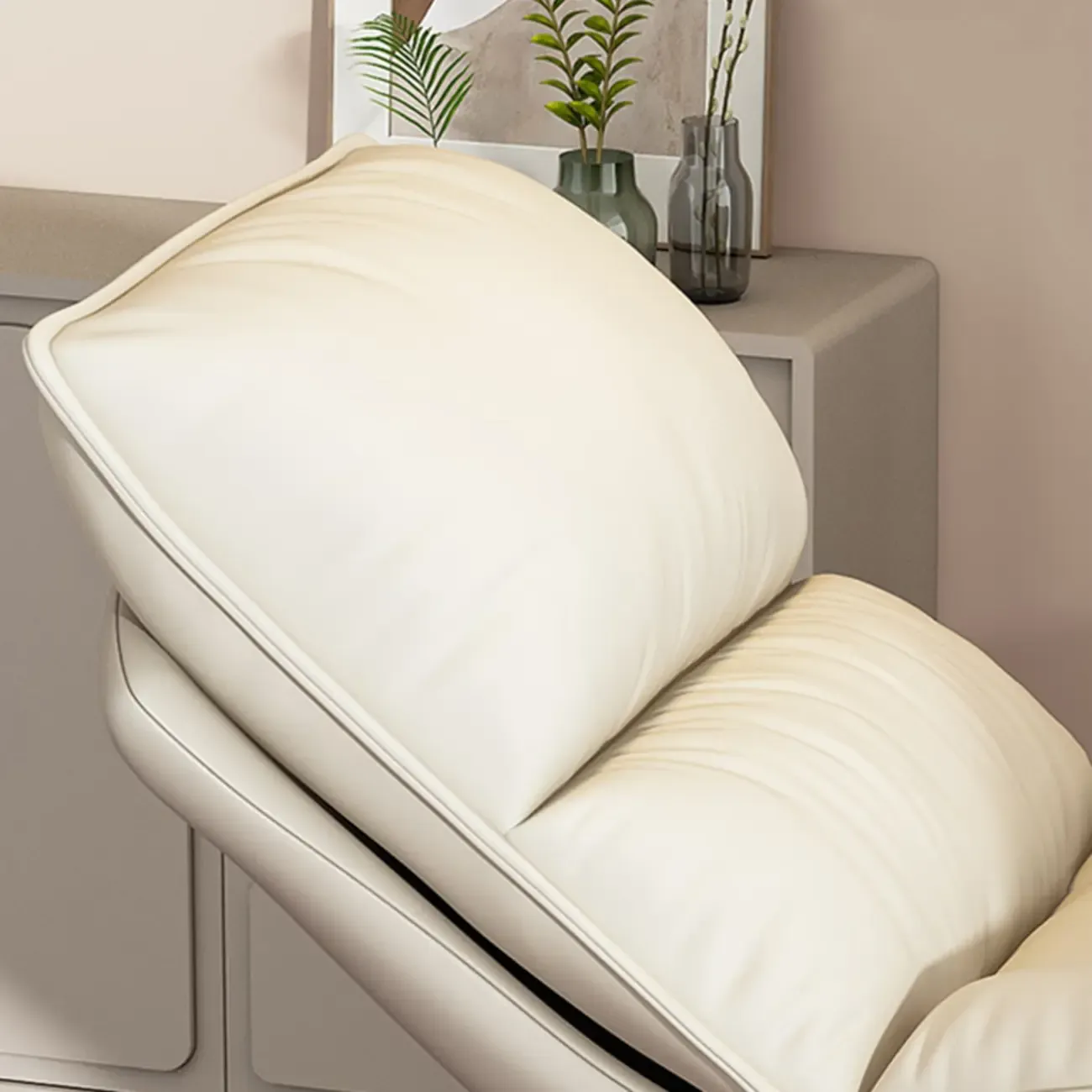 Natural Wood Upholstered Rocking Chair with Ottoman in White Image - 12