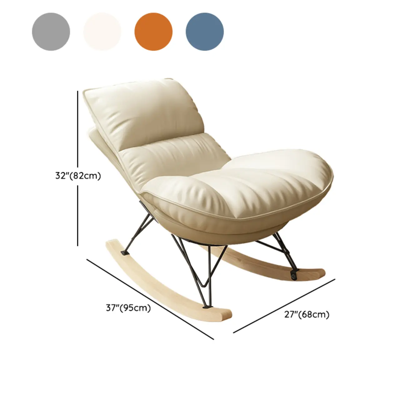 Natural Wood Upholstered Rocking Chair with Ottoman in White #size | homeyfad