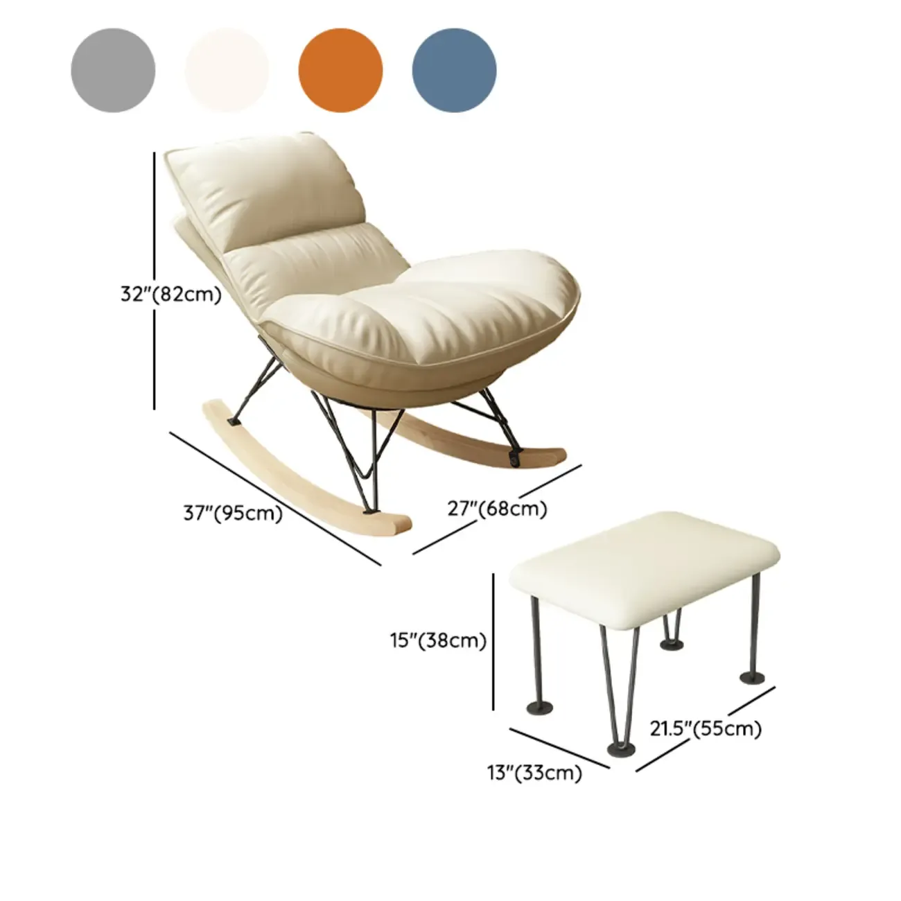 Natural Wood Upholstered Rocking Chair with Ottoman in White Image - 18