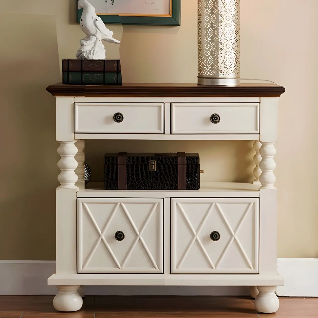 Vintage Geometric Wooden Sideboard with Storage Drawers Image - 2 | homeyfad