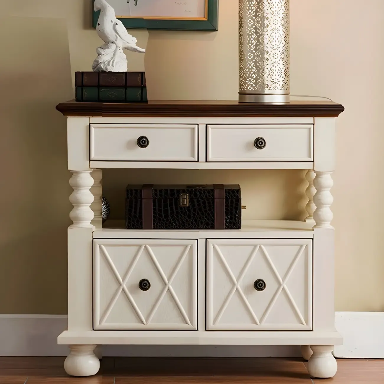 Vintage Geometric Wooden Sideboard with Storage Drawers Image - 2