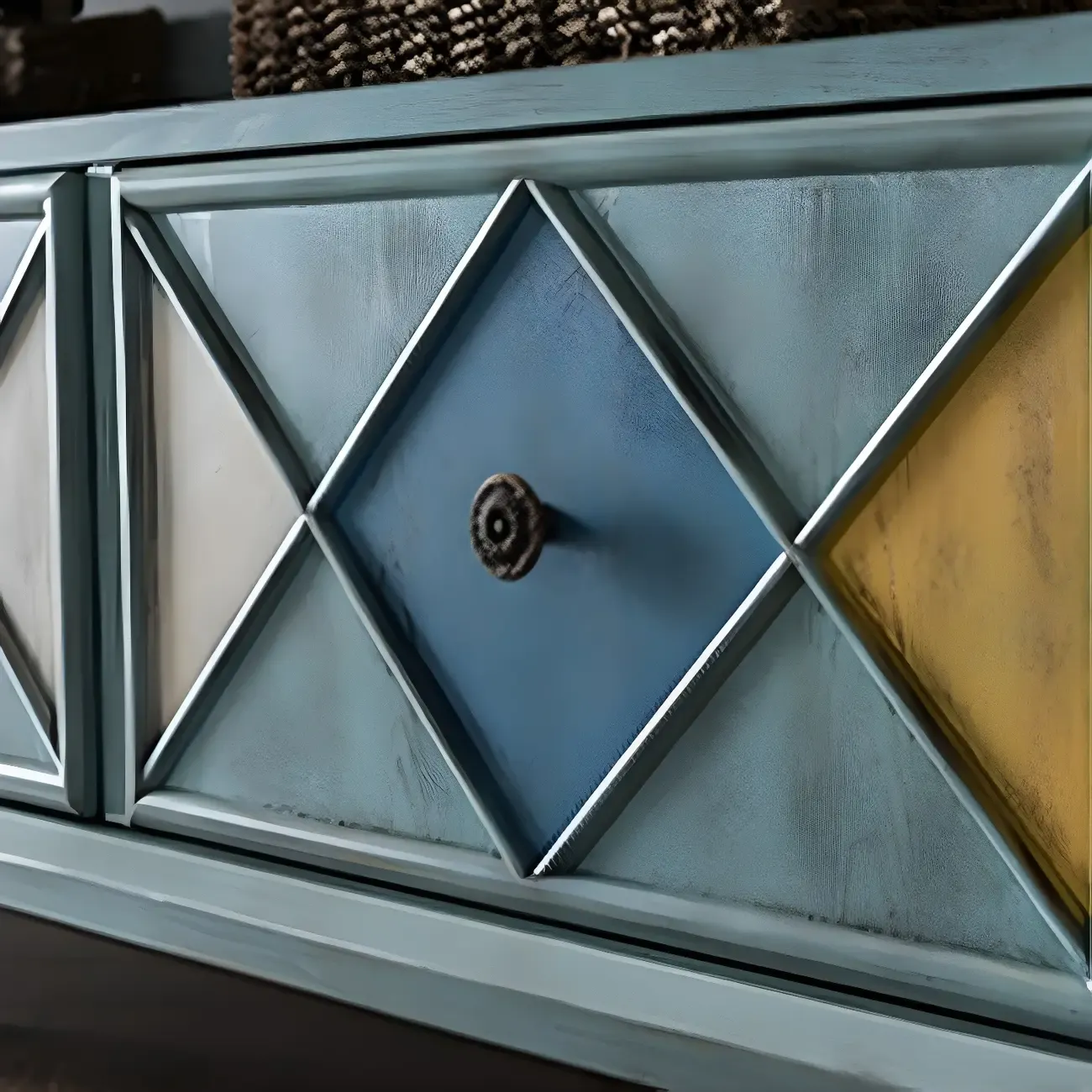 Vintage Geometric Wooden Sideboard with Storage Drawers Image - 7