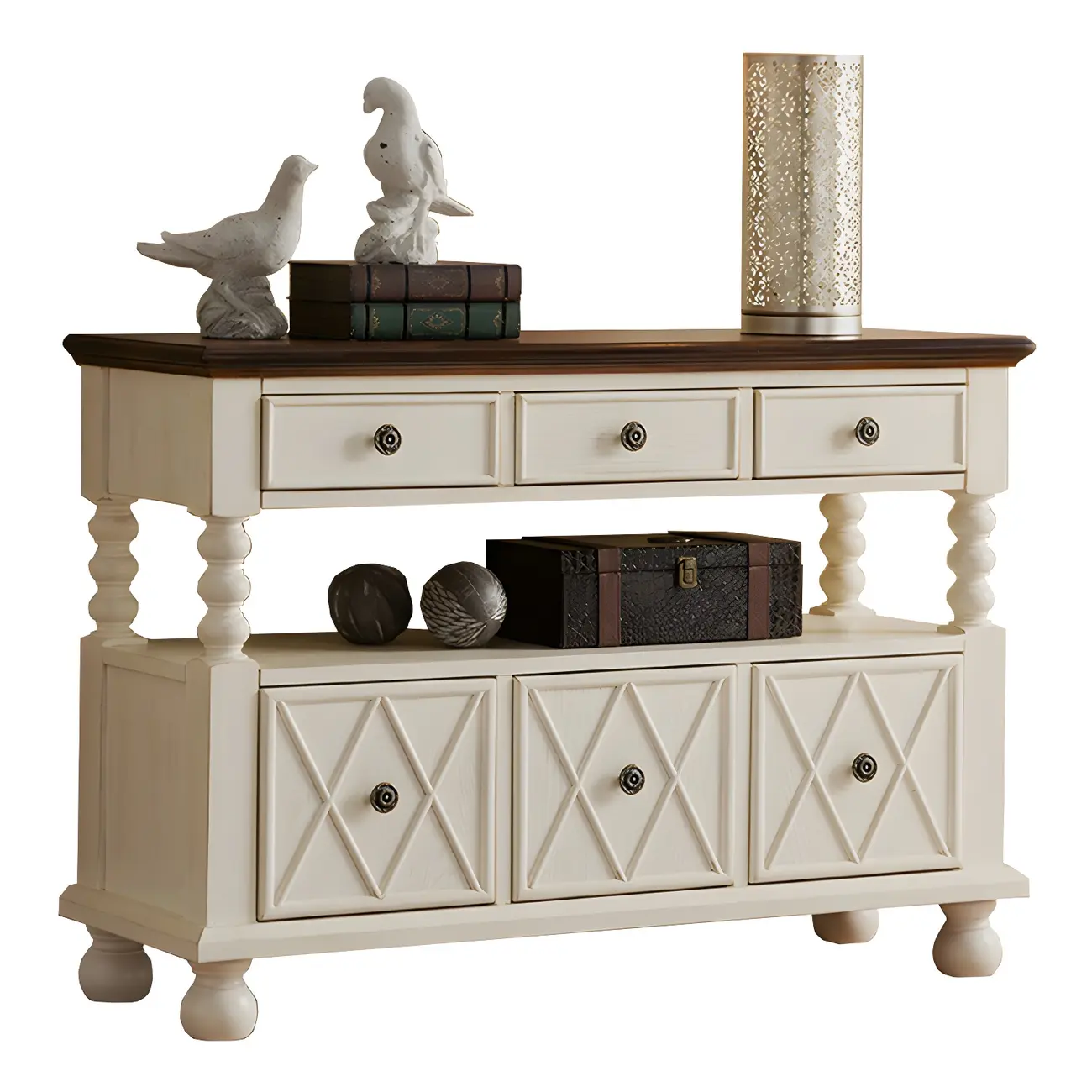 Vintage Geometric Wooden Sideboard with Storage Drawers Image - 11 | homeyfad