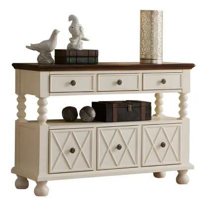 Vintage Geometric Wooden Sideboard with Storage Drawers Image - 11