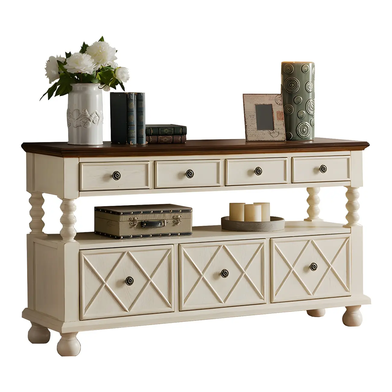 Vintage Geometric Wooden Sideboard with Storage Drawers Image - 13 | homeyfad