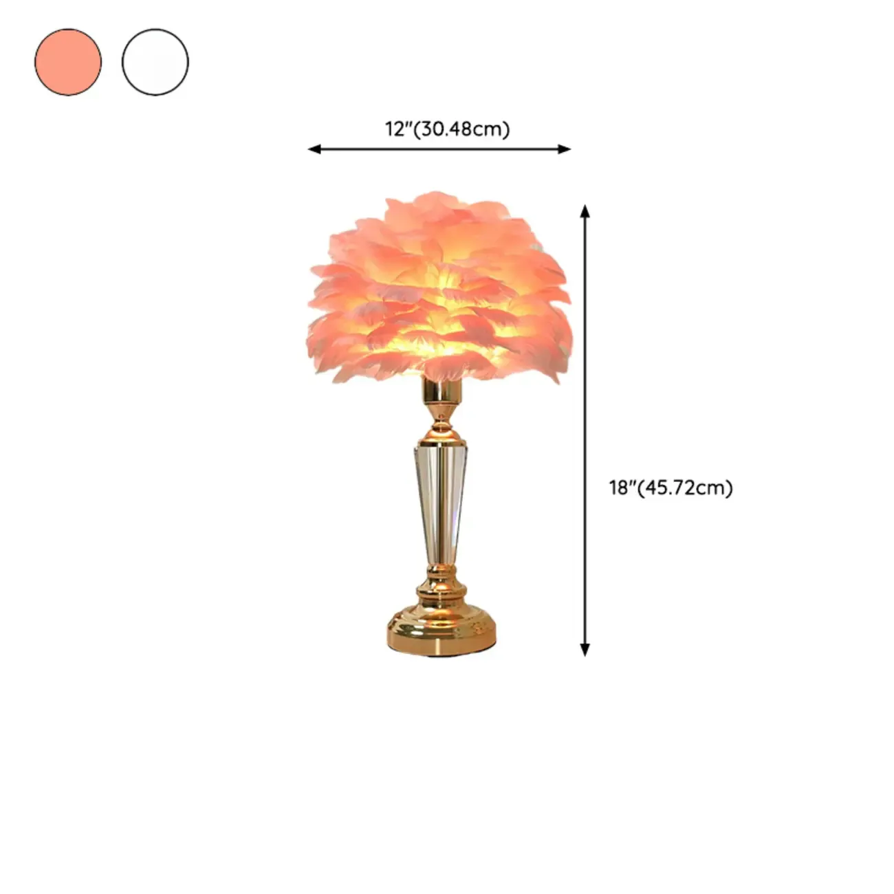 Elegant Pink Feather Shade Gold Crystal Bedside Table Lamp #size