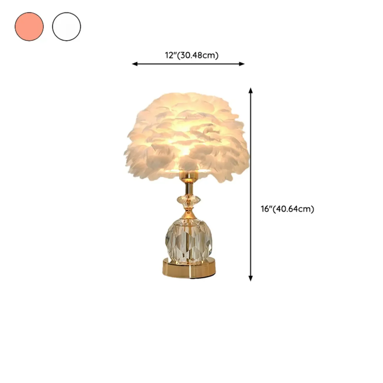 Elegant Pink Feather Shade Gold Crystal Bedside Table Lamp Image - 18